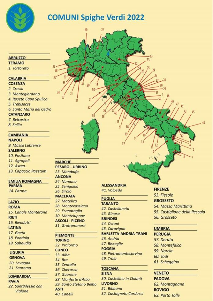 La mappa dei comuni Spighe Verdi anno 2022