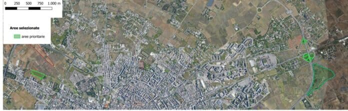 Lecce, interventi di forestazione urbana, foto aree nella mappa complessiva
