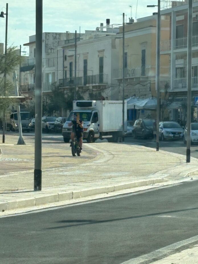 Il furgone invade la pista ciclabile